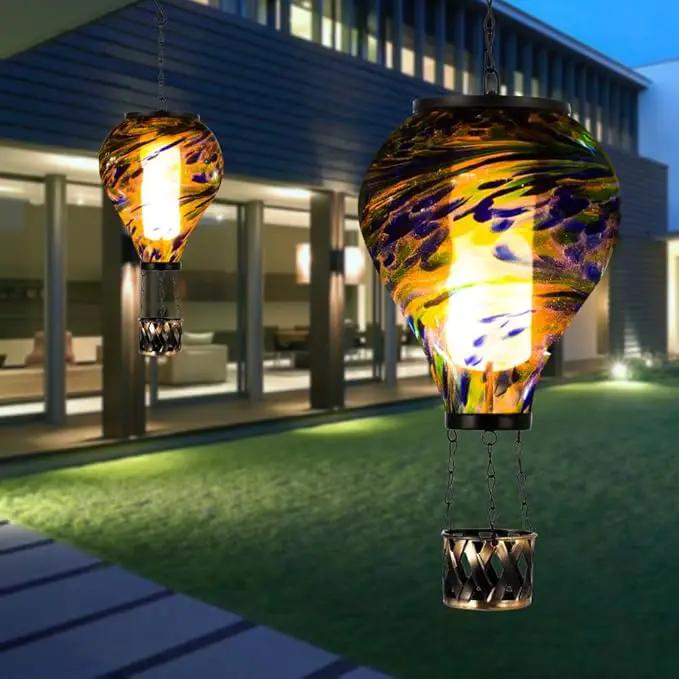 Starsoul Solar Hot Air Balloon Lantern with Flickering Flame Glass Hot Air Balloon Solar Light Waterproof Hanging Outdoor Lantern for Garden Yard Patio Decorations by GreenHaven Gardens
