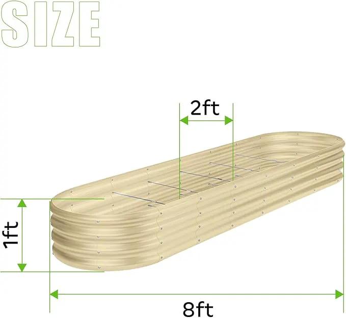 Land Guard 8×2×1ft Galvanized Raised Garden Bed Kit, 108 Gallon Capacity Raised Garden Boxes Outdoor, Oval Metal Raised Garden Beds for Vegetables, Cream Yellow(with 10 Connecting rods) by GreenHaven Gardens