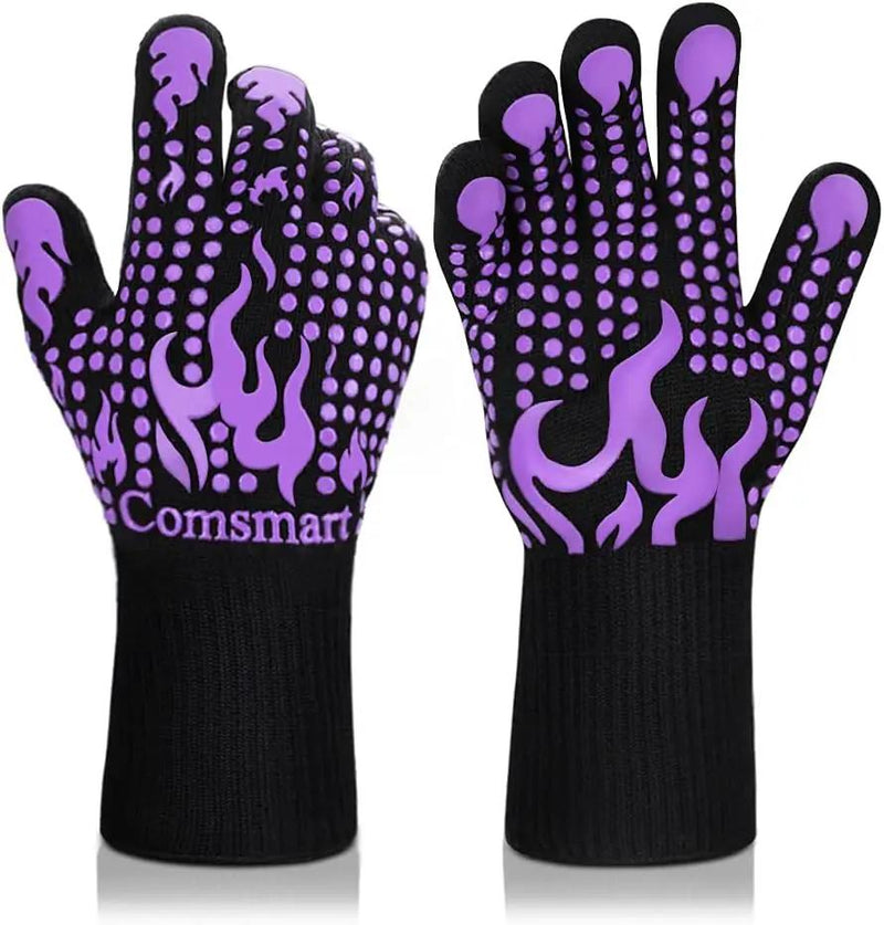 Comsmart BBQ Gloves, 1472 Degree F Heat Resistant Grilling Gloves Silicone Non-Slip Oven Gloves Long Kitchen Gloves for Barbecue, Cooking, Baking(Purple) by GreenHaven Gardens