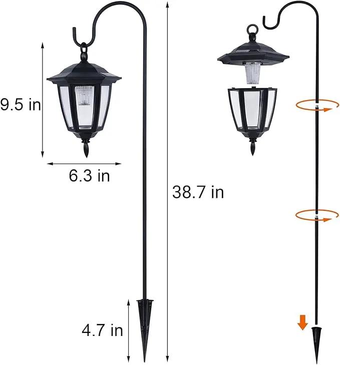 Dynaming 2 Pack Solar Hanging Lights Outdoor, Solar Powered Garden Decorative Lanterns with 2 x 38 Inch Shepherd Hooks, Waterproof Landscape Lighting for Lawn Patio Yard Pathway Driveway, Warm White by GreenHaven Gardens
