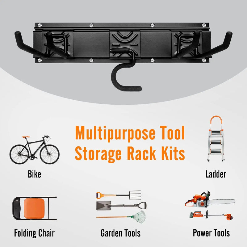 Tool Rack Kits, Garage Wall Organization Hanger with 1 Mop Hook and two 8-inch Multi-Purpose Hooks, Garden Yard Shovels Rakes for String Hedge Trimmer Brooms Hoses Folding Chairs ladders, and More by GreenHaven Gardens