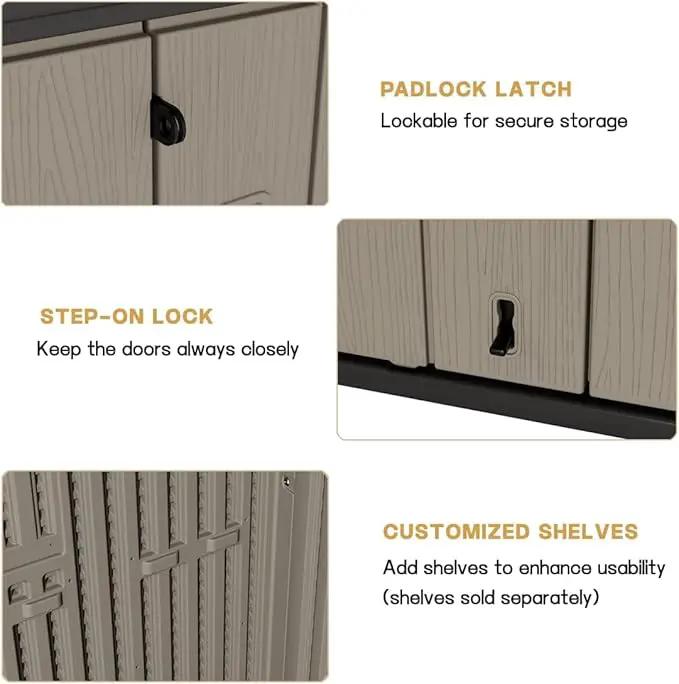 KINYING Outdoor Horizontal Storage Sheds,Outdoor Storage Cabinet Waterproof Resin Tool Storage Box for Lawn Mower,Garden Tools and Patio Furniture, Lockable (Brown) by GreenHaven Gardens