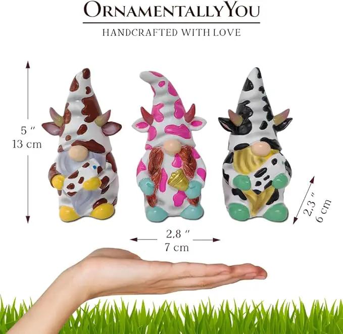 Spring & Summer-Themed Garden Statues – Adorable Outdoor Decor for Lawn, Patio & Porch (Cow Gnome Trio Mini Statue Set of Three, 5" Miniature Figurine and Unique Farm Resin Garden Statue) by GreenHaven Gardens