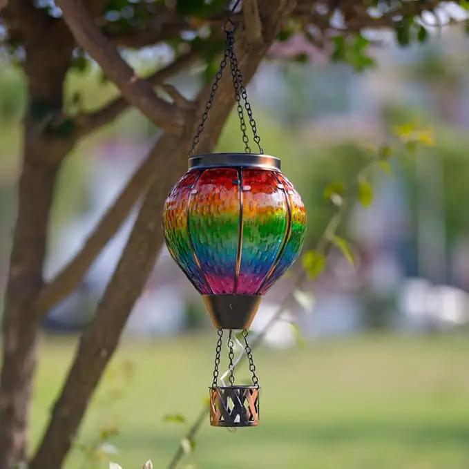 DREAMSOUL Hot Air Balloon Solar Lantern with Candle Holder, Glass Hanging Solar Lantern with Flickering Flame, Solar Lanterns Outdoor Waterproof for Lawn, Patio, Porch, Tree Decor by GreenHaven Gardens