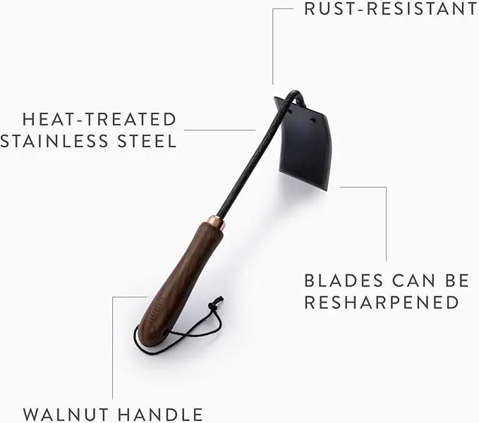 Barebones Square Hand Hoe - Garden Hoe for Weeding with a Long Handle - Japanese Gardening Tool, Sickle Garden Tool (Black/Walnut) by GreenHaven Gardens