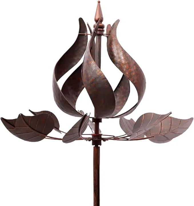 Tulip Wind Spinners Yard Garden - Large Copper Wind Sculptures & Spinners Outdoor Metal, Kinetic Yard Art Windmill Decor for Patio, Lawn (W24 x H73) by GreenHaven Gardens