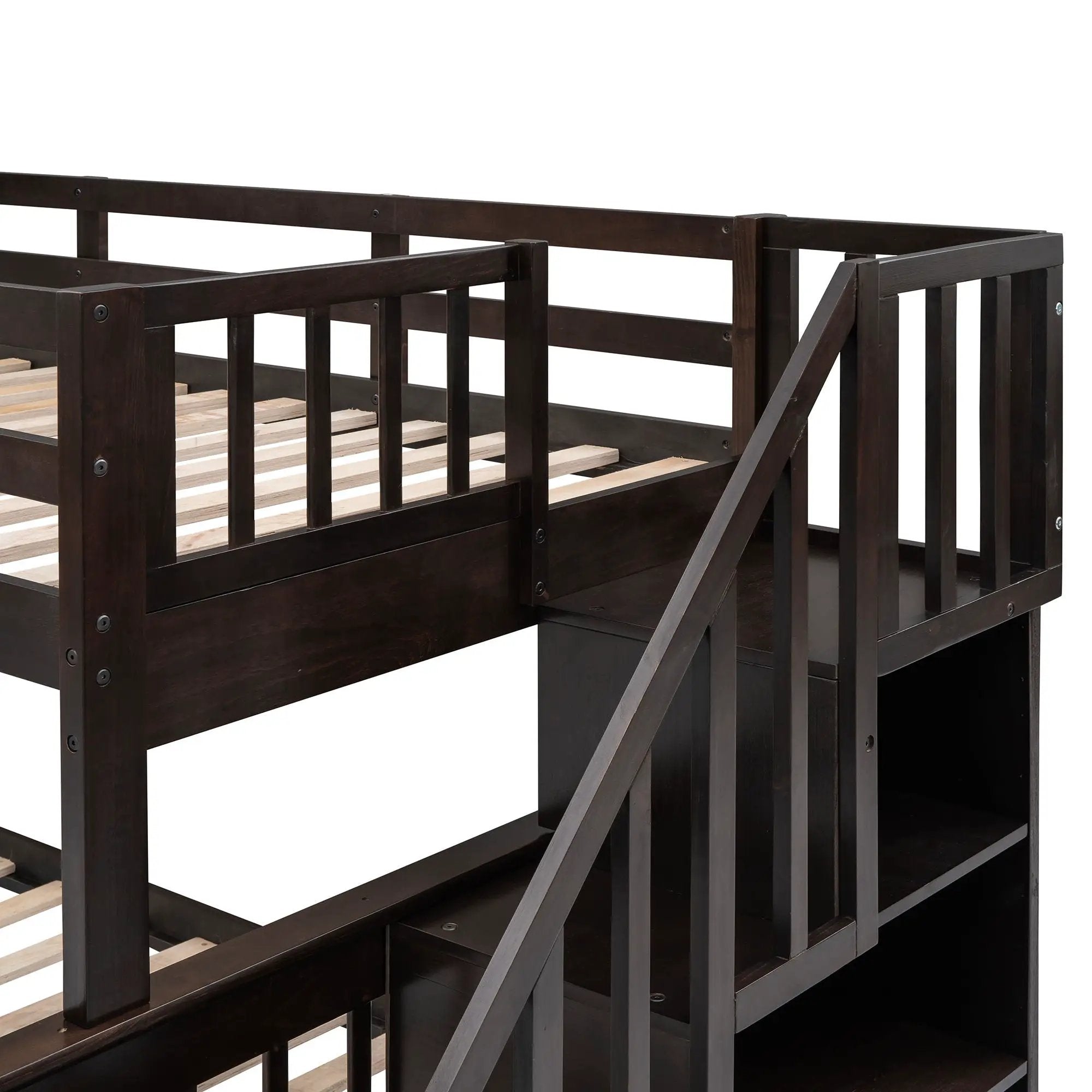Stairway Bunk Bed With Storage And Guard Rail For Bedroom by HouseOfZazla