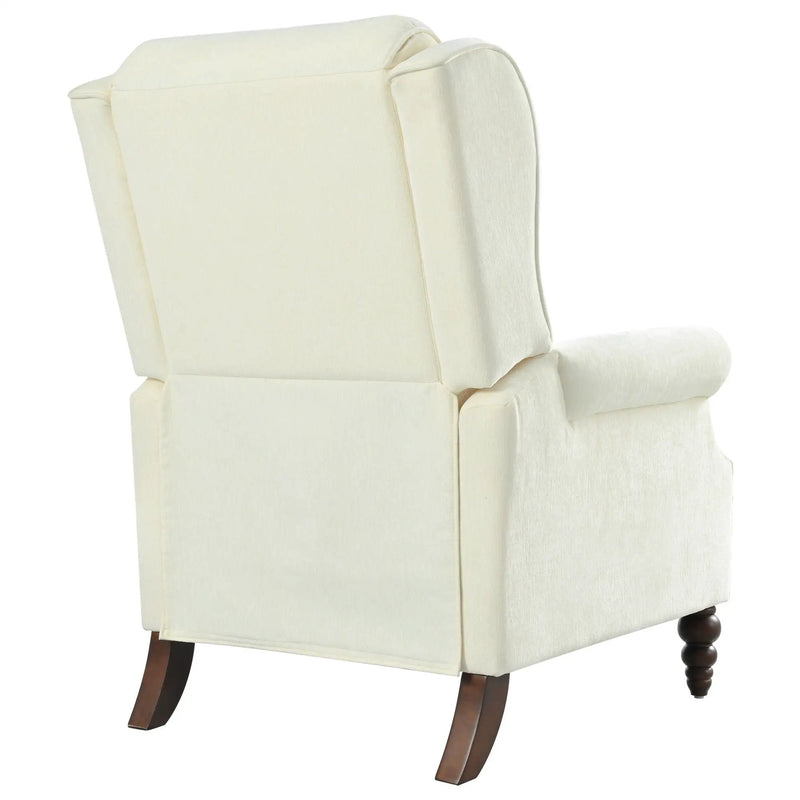 Push Back Recliner Chair Upholstered With Classic Wing Back And Solid Gourd-Shaped Legs