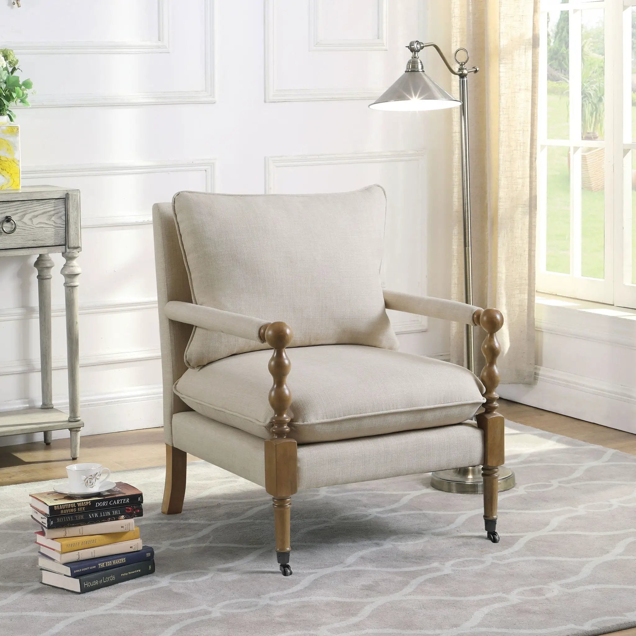 Dempsy Upholstered Accent Chair with Casters Beige by Unique Piece Furniture
