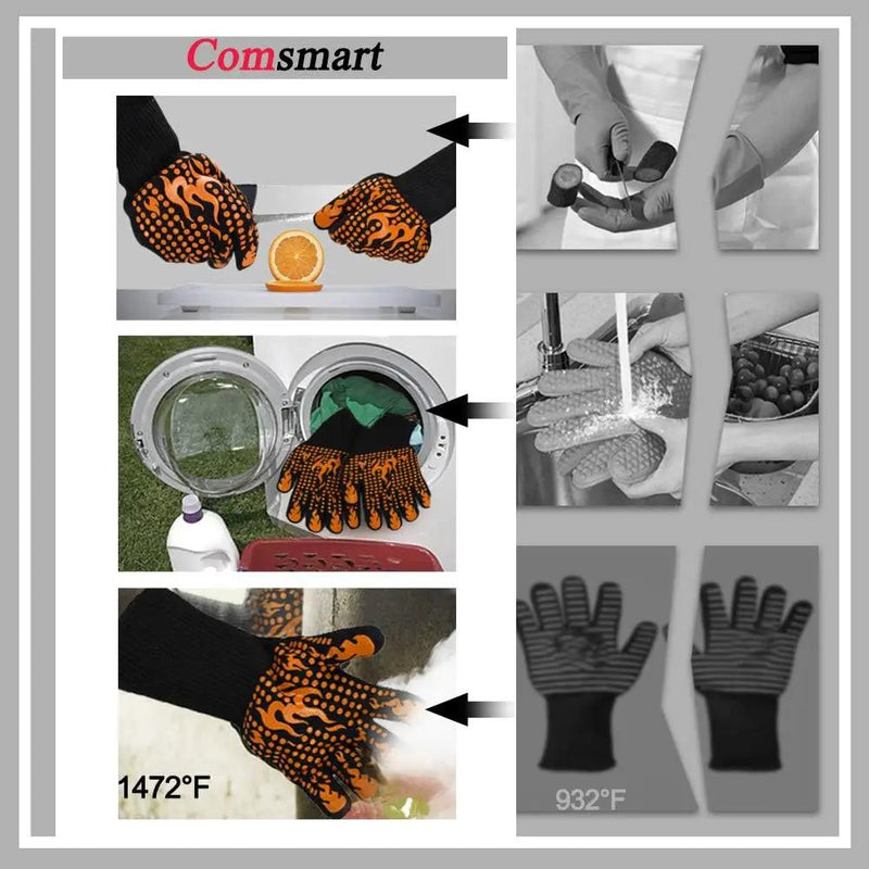 Comsmart BBQ Gloves, 1472 Degree F Heat Resistant Grilling Gloves Silicone Non-Slip Oven Gloves Long Kitchen Gloves for Barbecue, Cooking, Baking, Cutting by GreenHaven Gardens