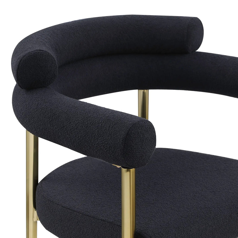 Dining Chairs (Set of 2), Mid-Century Modern Dining Chairs, Kitchen Dining Room Chairs, Round Boucle Backrest Sherpa Dining Chair With Brushed Metal Legs by Unique Piece Furniture