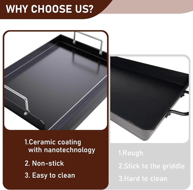 Nonstick Cast Iron Griddle for Gas Grill Nanoceramic Stove Top Griddle for Gas Stove 25" x 16" Flat Top Plate Cooking Skillet Pan Teppanyaki for Camping Outdoor Tailgating Plancha Para Cocinar by GreenHaven Gardens