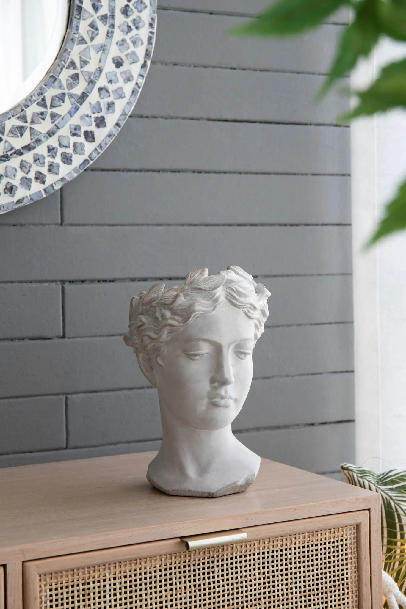 Greek Style Cement Head Planter Indoor Outdoor Home, Garden Decor - Gray by Unique Piece Furniture