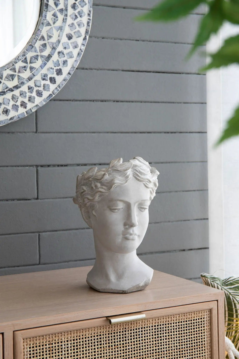 Greek Style Cement Head Planter Indoor Outdoor Home, Garden Decor - Gray by Unique Piece Furniture