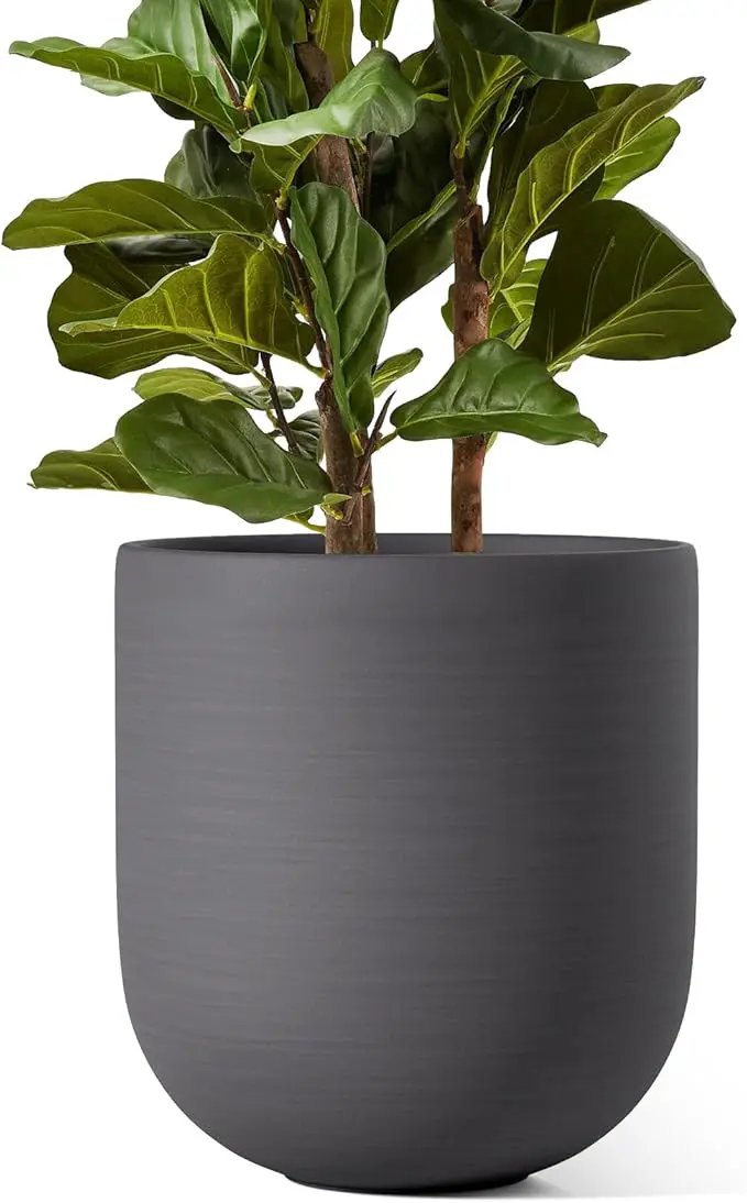 LE TAUCI 12 Inch Pots for Plants, Ceramic Large Planters for Indoor Plants, Indoor Plant Pots for Home Garden Patio Office, Big Planter Pots with Drainage Hole and Rubber Plug, Charcoal Gray by GreenHaven Gardens