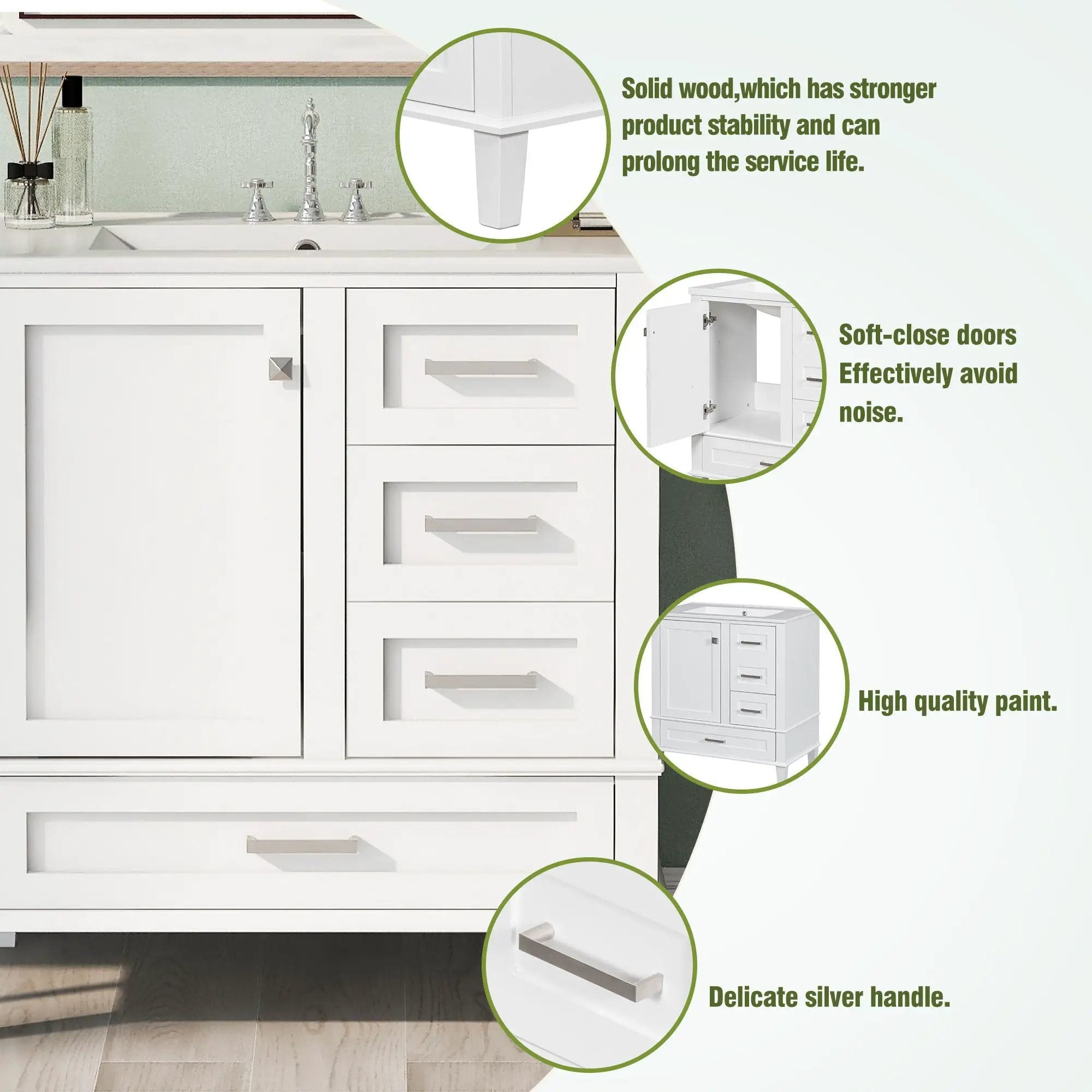 Bathroom Vanity, Modern Bathroom Cabinet With Sink Combo Set, Bathroom Storage Cabinet With A Soft Closing Door And 3 Drawers, Solid Wood Frame by HouseOfZazla