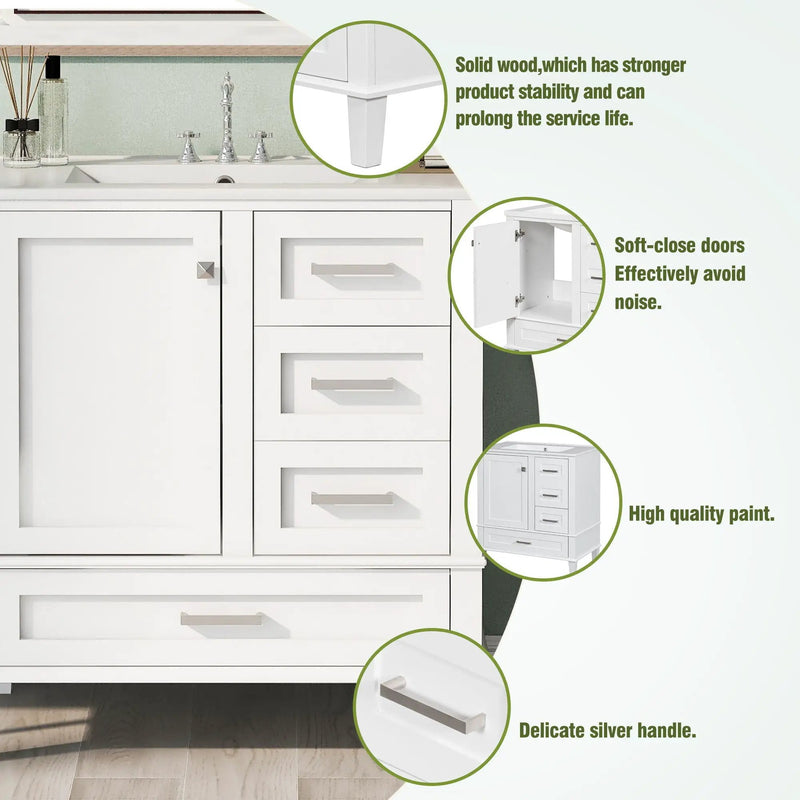 Bathroom Vanity, Modern Bathroom Cabinet With Sink Combo Set, Bathroom Storage Cabinet With A Soft Closing Door And 3 Drawers, Solid Wood Frame by HouseOfZazla