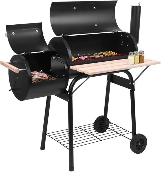 Outvita BBQ Charcoal Grill, Outdoor Patio Barbecue Cooker with Offset Smoker, Wheels and Tray for Balcony Picnics, Party and Camping by GreenHaven Gardens