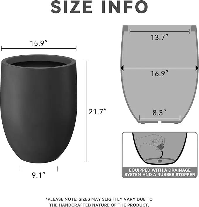 Kante 21.7" H Natural Concrete Tall Planter, Large Outdoor Indoor Decorative Pot with Drainage Hole and Rubber Plug, Modern Round Taper Style for Home and Patio Burnished Black by GreenHaven Gardens