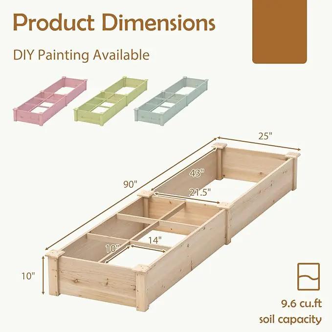 HAPPYGRILL Raised Garden Bed, Wooden Planter Raised Bed w/2 Garden Boxes, 7 Compartments, DIY Painting Available, Elevated Planter Box for Patio Garden Backyard Lawn Gardening, 90” x 25” x 10” by GreenHaven Gardens