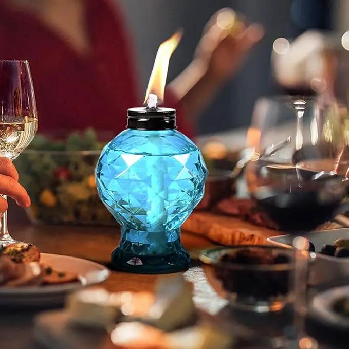 tewei 4 Pack Glass Table Top Light Torches for Outside, Easy to Refill Glass Citronella Torches Outdoor Lanterns, Wick and Cap Included Torch for Garden Patio Yard Party by GreenHaven Gardens