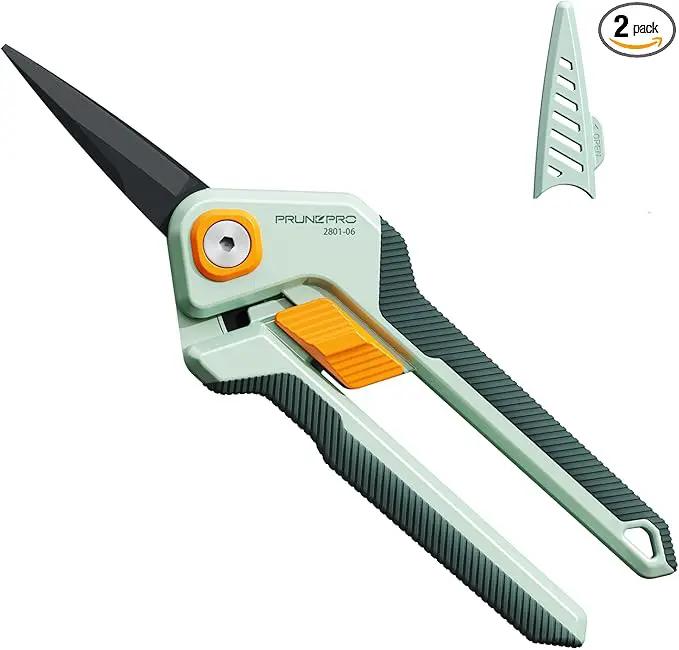PrunePro Garden Scissors Pruning Shears Sharp Stainless Steel Non-Stick Teflon Coating Blade for Precise Cuts Garden Snip Bonsai Clippers for Plants Rose Flower 2 Pack by GreenHaven Gardens