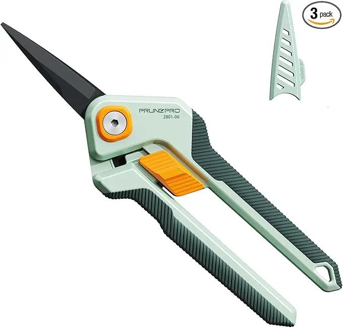 PrunePro Garden Scissors Pruning Shears Sharp Stainless Steel Non-Stick Teflon Coating Blade for Precise Cuts Garden Snip Bonsai Clippers for Plants Rose Flower 3 Pack by GreenHaven Gardens