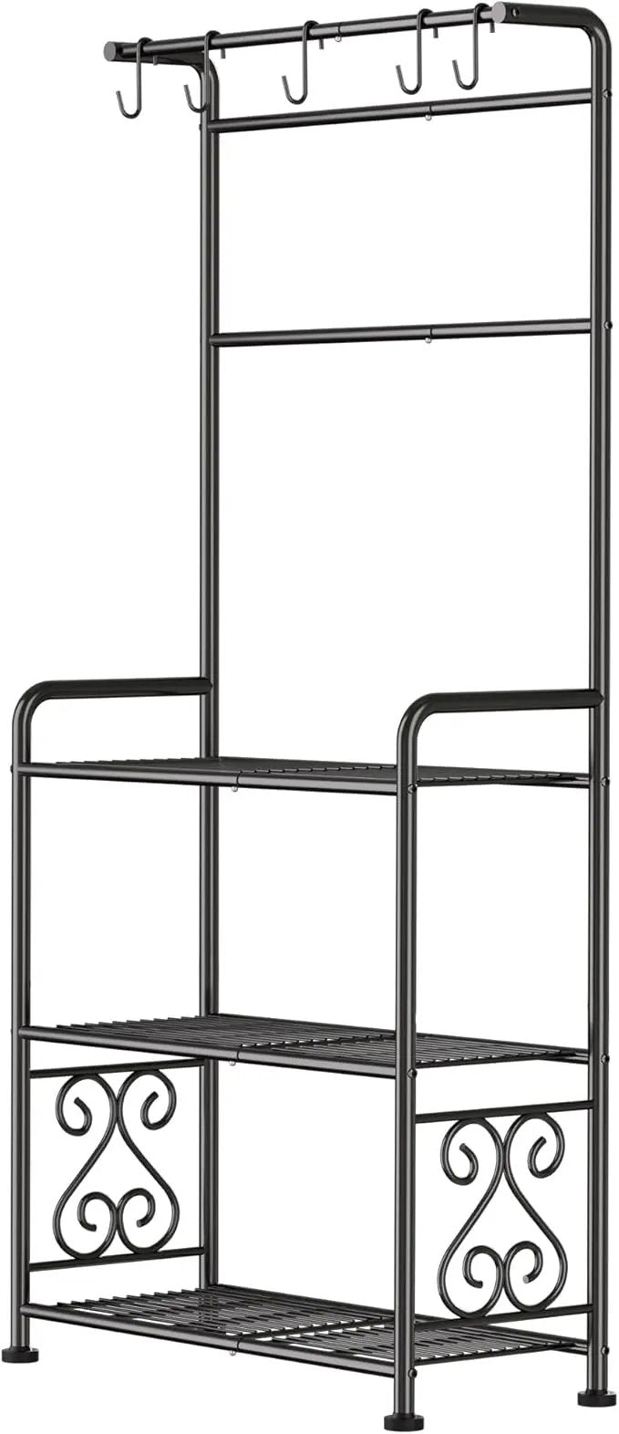 Plant Stand Indoor Outdoor Heavy Duty Metal - 56.4" Tall 3-Tier Shelf for Multiple Plants, Flowers, Rustproof Black Storage Rack for Patio, Balcony, Living Room, Garden, Includes Hooks&Adjustable Feet by GreenHaven Gardens