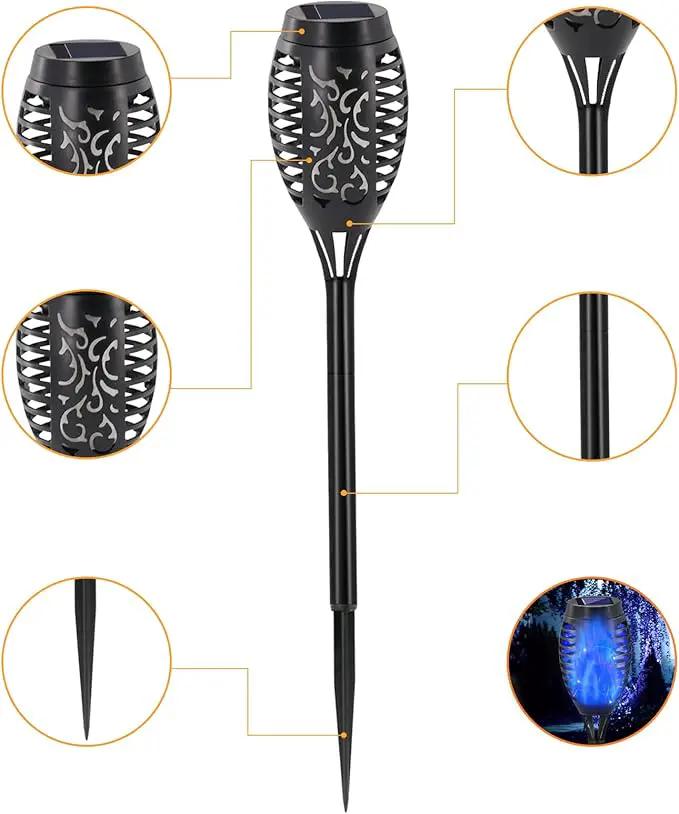 Blue Solar Lights, Halloween Decorations Outdoor 8 Pack Solar Torch Lights with Flickering Flame, 12 LED Mini Tiki Torches Waterproof for Landscape Pathway Dusk to Dawn Auto On/Off by GreenHaven Gardens
