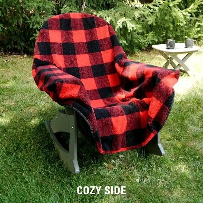 CITYBONFIRES The Chair Blanket™ Reversible Waterproof with Sherpa Lining – Portable Outdoor Cover for Camping, Sports & Patio – Folds into Carry Pouch with Strap - Buffalo Plaid by GreenHaven Gardens