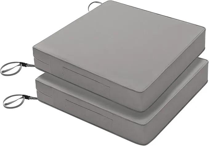 Favoyard Patio Chair Cushions 19 x 19 x 3 Inch Waterproof Outdoor Seat Cushions for Patio Furniture 3-Year Color Fastness Garden Sofa Couch Chair Pads with Handle & Adjustable Straps Set of 2, Grey by GreenHaven Gardens
