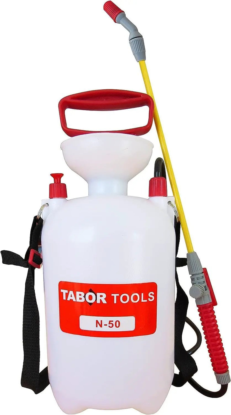 TABOR TOOLS 1.3 Gallon sparayer for Lawn and Garden. Pump Pressure with Pressure Relief Valve, Adjustable Shoulder Strap, and Adjustable Wand Nozzle. N50A by GreenHaven Gardens