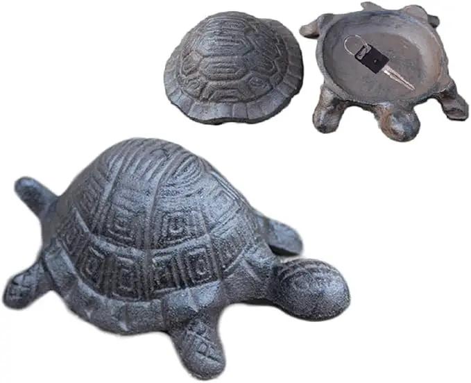 Garden Decoration Turtle Cast Iron Key Hider Stone Diversion Safe Key Outside Hider Hide-A-Key Holder Safely Hiding Your Spare Keys for Outdoor Garden or Yard, Geocaching by GreenHaven Gardens