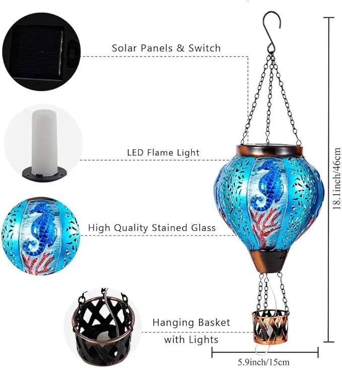 Seahorse Solar Hot Air Balloon Lantern with Flame Flickering Metal Hot Air Balloon Solar Lanterns Outdoor Waterproof Hanging Outdoor Lights for Yard,Patio,Garden Decor Birthday Gift for Women by GreenHaven Gardens