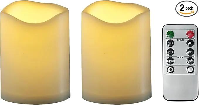 CANDLE CHOICE Waterproof Outdoor Battery Operated Flameless Candles with Remote Timer Plastic Flickering Fake Electric LED Pillars for Lantern Garden Wedding Christmas Decorations 3x4 Inches 2 PCS by GreenHaven Gardens