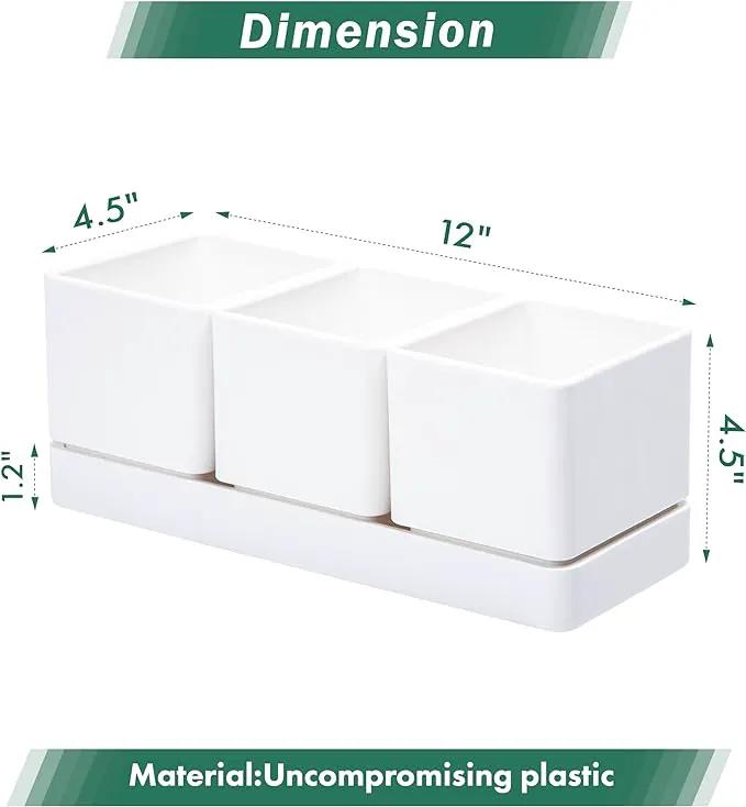 D'vine Dev Herb Garden Planter Set, Plastic Plant Pots with Drainage and Saucer, Indoor Succulent Cactus Vegetable Pot for Windowsill, Garden Balcony, White, Set of 1, 76-V-A-1 by GreenHaven Gardens