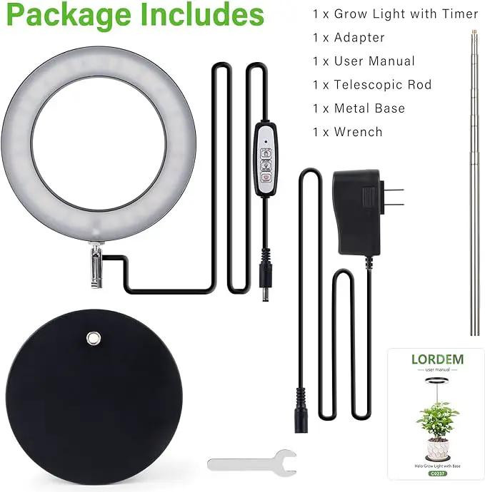 LORDEM Grow Light, LED Plant Light for Indoor Plants Growing, Full Spectrum Desk Growth Lamp with Automatic Timer for 4H/8H/12H, 4 Dimmable Levels, Height Adjustable 9.8"-30.6", Black by GreenHaven Gardens