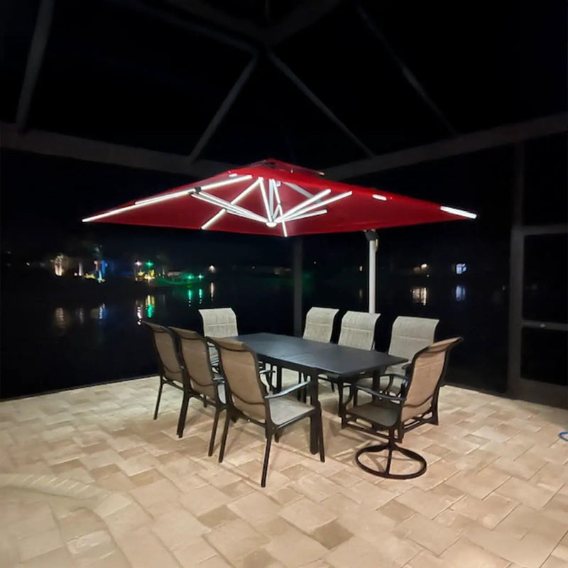 PURPLE LEAF 9' X 12' Solar Powered LED Rectangle Patio Umbrella Offset Cantilever Umbrellas Outdoor Market Umbrella Double Top Deluxe Garden Umbrellas, Terra by GreenHaven Gardens