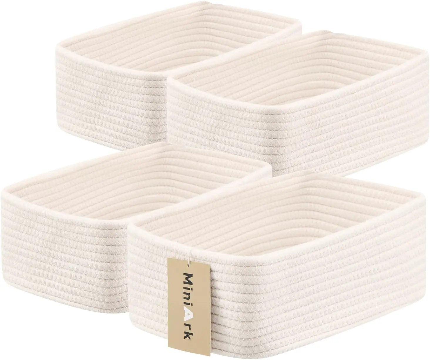 Small Storage Baskets for Organizing | Closet Organizer Bins | Shelf Toy Basket | Woven Rope Baskets | Cube Decorative Box | Shallow Basket | 11.5x7.5x4.7” | 4 Packs Off White by GreenHaven Gardens