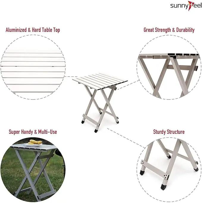 SUNNYFEEL Folding Camping Table - Lightweight Aluminum Portable Picnic Table, 18.5x18.5x24.5 Inch for Cooking, Beach, Hiking, Travel, Fishing, BBQ, Indoor Outdoor Small Foldable Camp Tables by GreenHaven Gardens