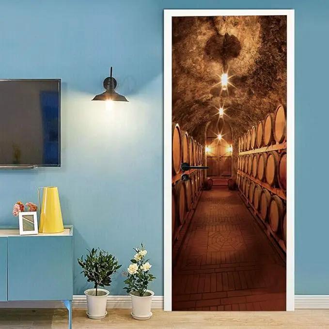 3D Door Stickers Murals - Peel & Stick Wine Cellar Theme - Removable PVC Waterproof Door Poster, 31.5" x 78.7" for Bedroom & Living Room by GreenHaven Gardens
