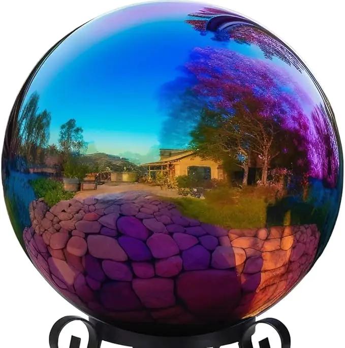 12 Inch Stainless Steel Gazing Globe,v2croft Hollow Ball Mirrored Surface Polished Shiny Sphere,Garden Stainless Steel Gazing Ball for Outdoor Lawn Pond Yard Ornament(rainbow) by GreenHaven Gardens
