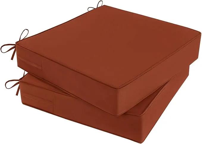 Outdoor Chair Cushions Set of 2 for Patio Furniture 22x22x4 Inch Waterproof Patio Chair Cushion 3 Year Color Fastness Square Elastic Foam Garden Sofa Couch Pads with Ties and Handle,Spice by GreenHaven Gardens