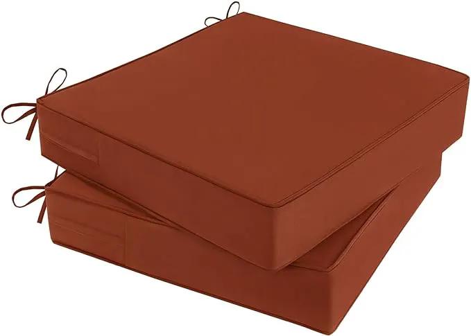 Outdoor Chair Cushions Set of 2 for Patio Furniture 24x24x4 Inch Waterproof Patio Chair Cushion 3 Year Color Fastness Square Elastic Foam Garden Sofa Couch Pads with Ties and Handle,Spice by GreenHaven Gardens