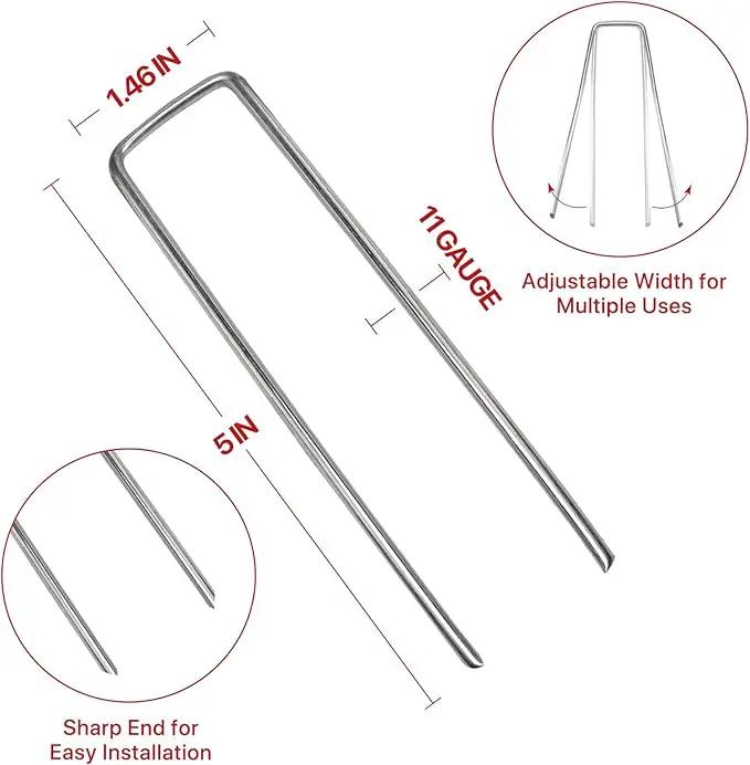 Landscape Staples 5 Inch 50 Pack,Garden Staples Galvanized Ground Stakes Anti-Rust Landscape Fabric Staples Garden Stakes for Irrigation Tubing, Fence, Weed Barrier, Ground Cover by GreenHaven Gardens