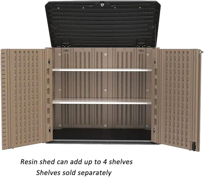 Horizontal Resin Storage Shed, 34 Horizontal Cu.ft Outdoor Storage Cabinet Waterproof for Garden/Backyard/Home/Pool, Lockable(34 Cu.ft-Brown) by GreenHaven Gardens