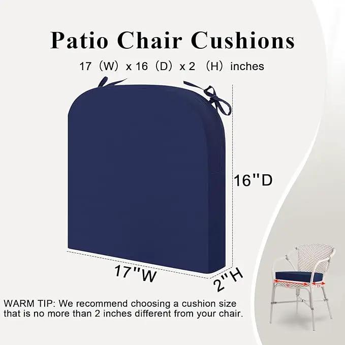 Outdoor Chair Cushions Set of 2, Waterproof Foam Patio Seat Cushions with Ties for Garden Sofa & Dining Furniture, 3-Year Color Fastness, 16x17x2 Inch, Blue by GreenHaven Gardens