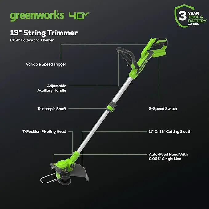 Greenworks 40V 21" Self-Propelled Lawn Mower,Axial Leaf Blower(500 CFM / 120 MPH),13" String Trimmer, 160 PSI Portable Tire Inflator, Includes 2 Batteries(5Ah+2Ah) & Chargers by GreenHaven Gardens