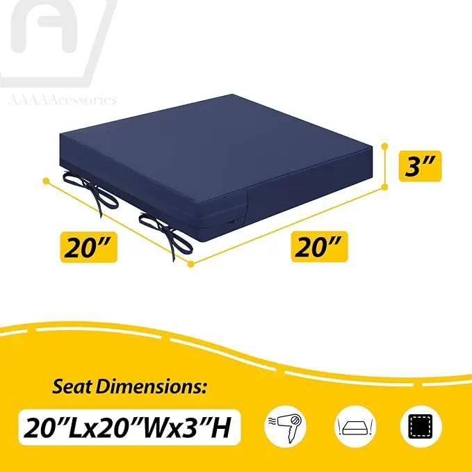 AAAAAcessories Outdoor Seat Cushions for Chairs, Waterproof, Fade-Resistant Patio Furniture Replacement Cushions, 20" x 20" x 3", Set of 2, Navy Blue by GreenHaven Gardens