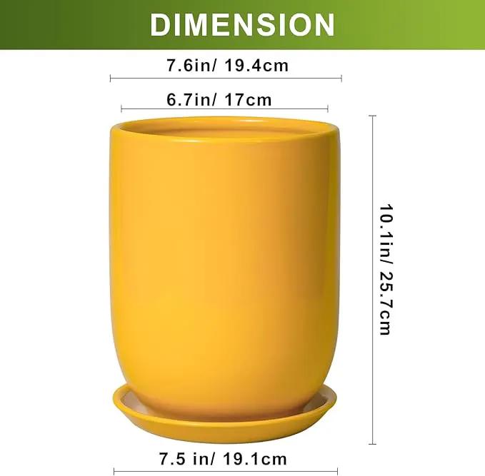 Plant Pot 8 Inch - Ceramic Plant Pot with Drainage Hole and Saucer Large Planter for Indoor Plants Outdoor Modern Flower Pot for Home Garden Decor Yellow by GreenHaven Gardens